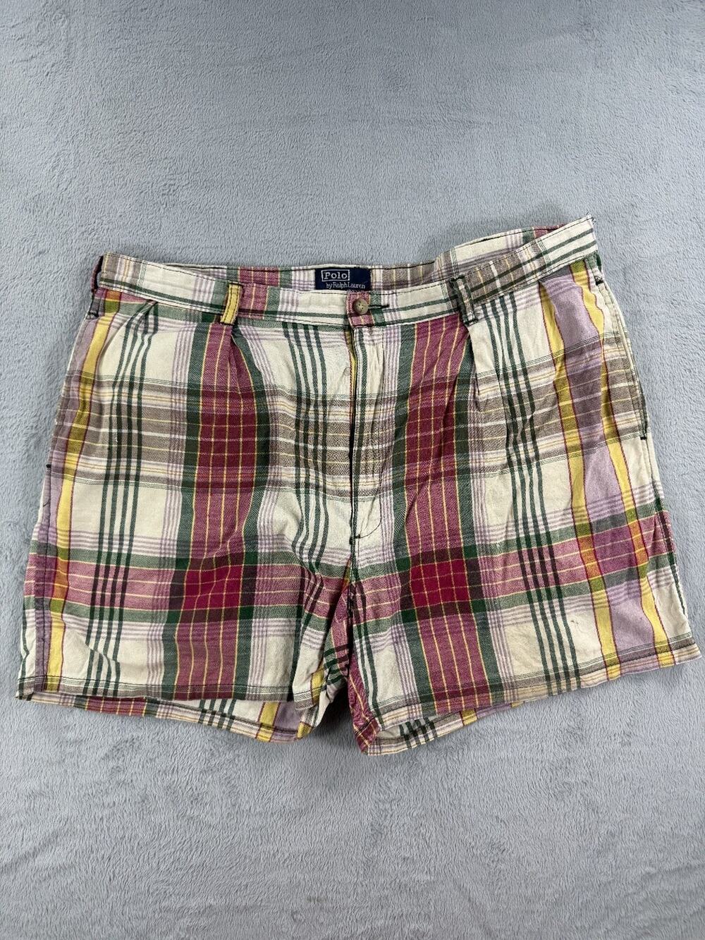 VINTAGE Polo Ralph Lauren Mens Plaid Shorts Size 38x5 Cotton Madras Casual